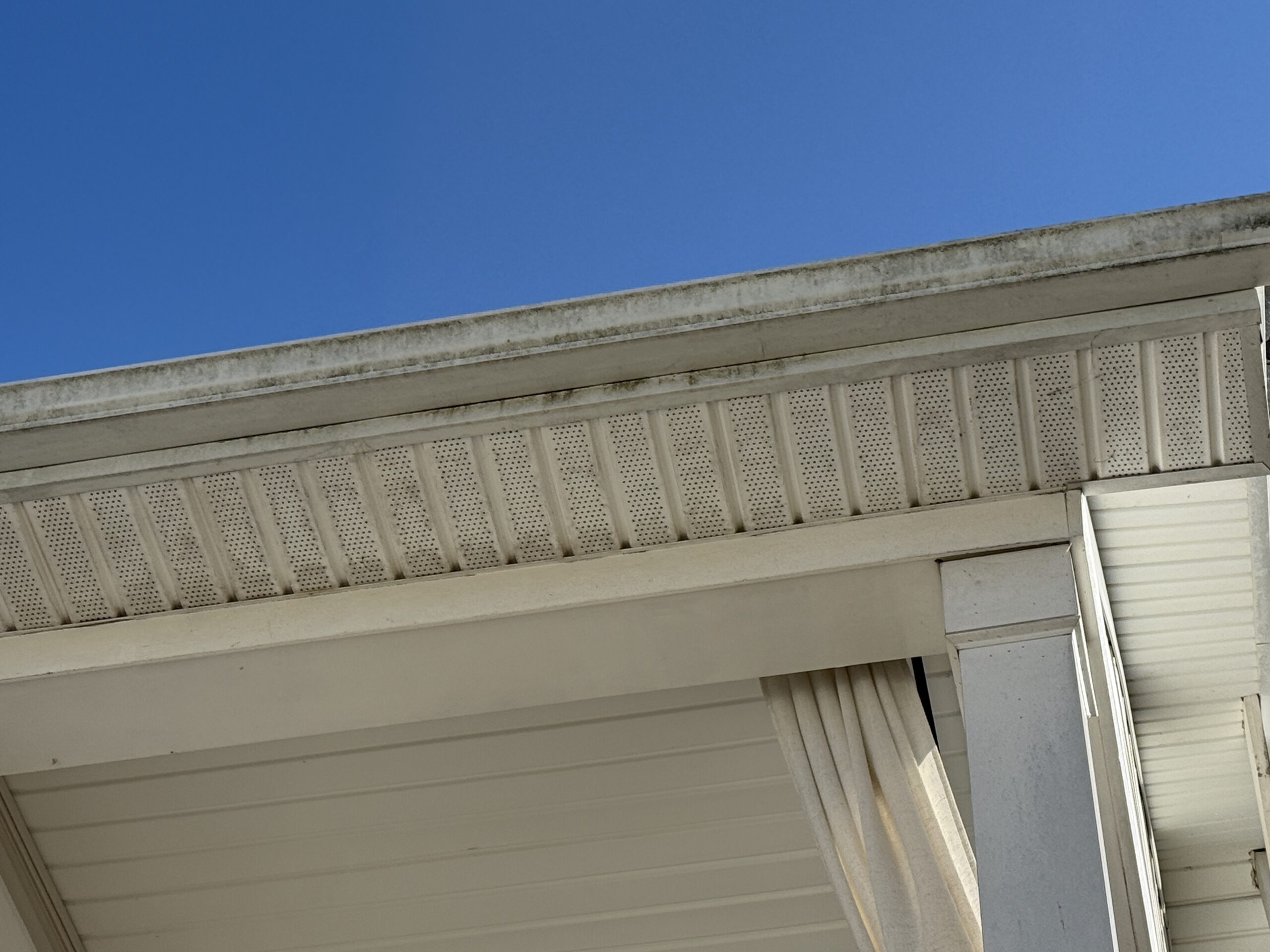 Dirty and moldy exterior gutter facing in Charlotte, NC